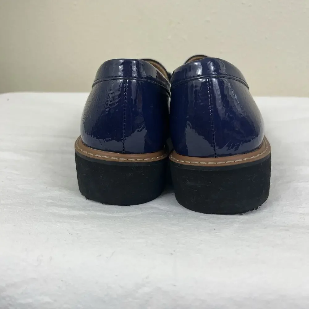 NATURALIZER Emmal Lug Sole Chain Faux Patent Leather Loafers Size 9 Haven Blue